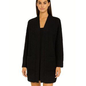 Barefoot Dreams CozyChic Ribbed Knit Trim Cardigan in Black XL